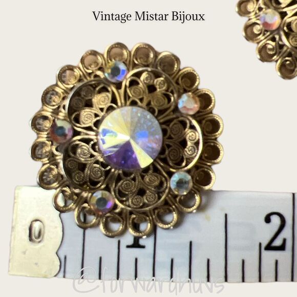 Vintage Mistar Bijoux Clip on Rhinestone Earrings - Read - Picture 9 of 10